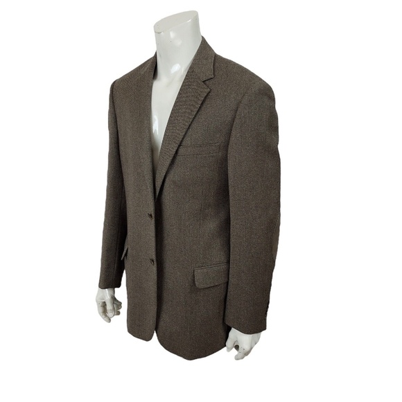 Andrew Fezza Brown Tweed Patch Elbow Blazer Wool Silk Nylon Blend Mens 44L - Picture 1 of 15